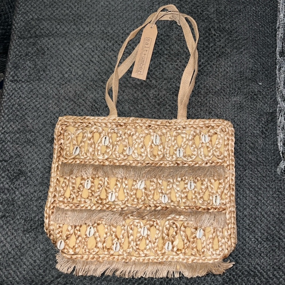 salt + umber isla jute seashell tote bag.‎ Nwt--recycled materials